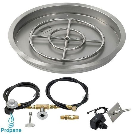 AMERICAN FIREGLASS American Fireglass SS-RSPKIT-P-25 25 in. Round Stainless Steel Drop-In Fire Pit Pan with Spark Ignition Kit - Propane SS-RSPKIT-P-25